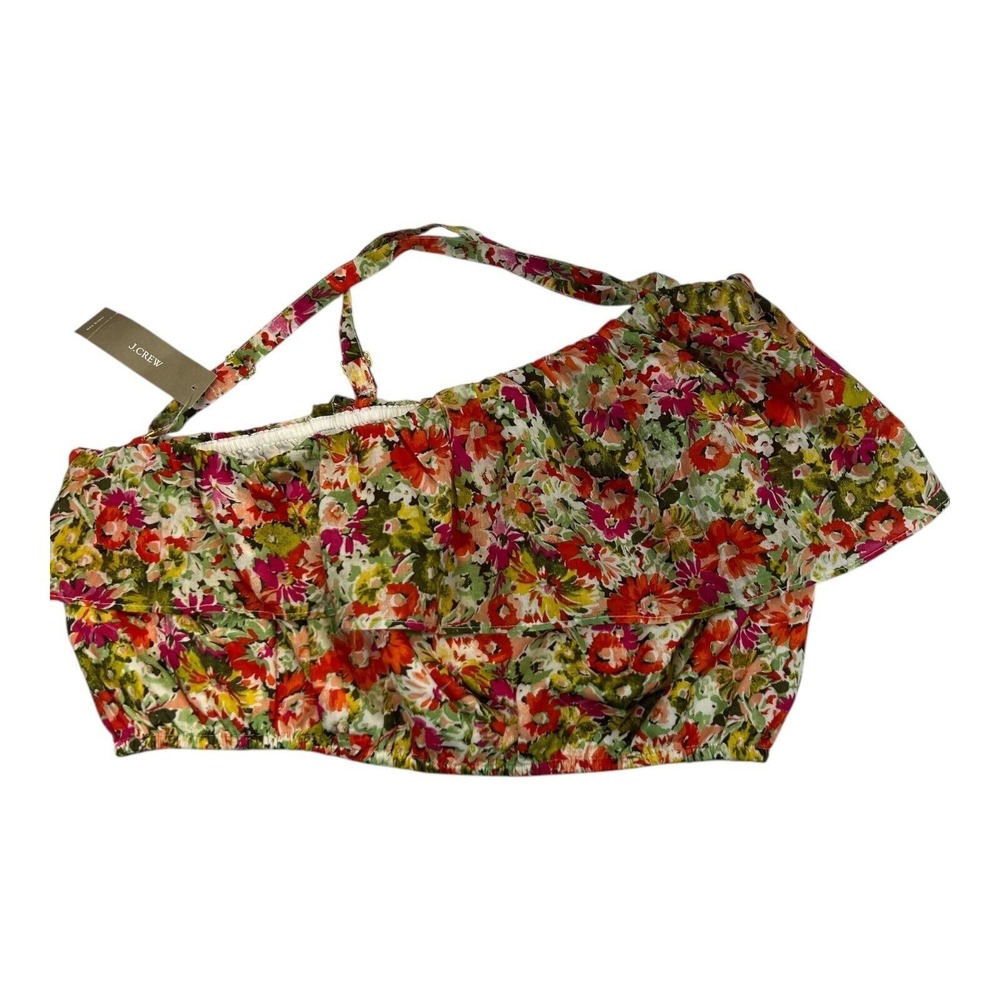 J.Crew Floral Ruffle One-Shoulder Crop Top Size S‎ NWT